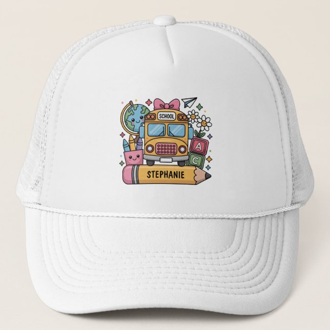 Custom Back-to-School Bus - Personalise Trucker Hat (Front)