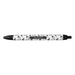 Custom Back to School Dorm Black White Floral Black Ink Pen