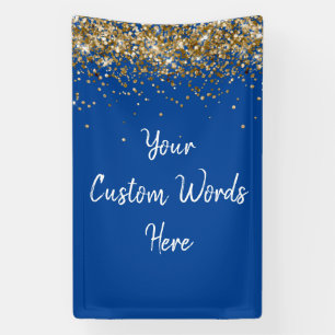 Custom Backdrop Birthday Party Blue White Gold Banner