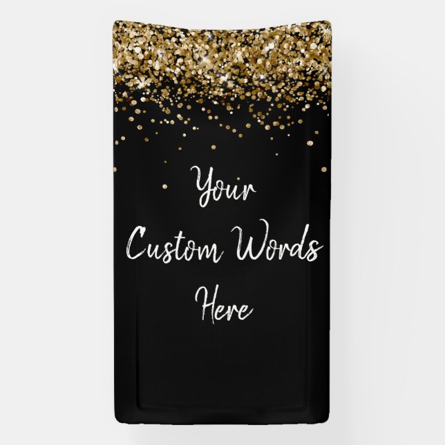 Custom Backdrop Birthday Party Photo Black & Gold Banner (Vertical)