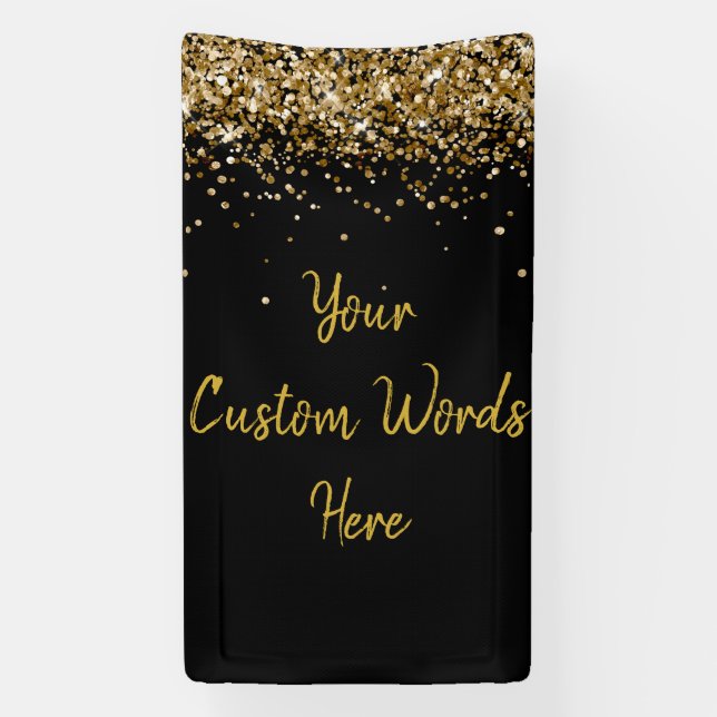 Custom Backdrop Birthday Party Photo Black & Gold Banner (Vertical)