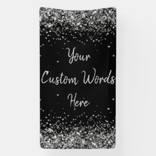 Custom Backdrop Birthday Party Photo Black Silver Banner
