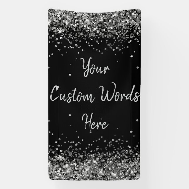 Custom Backdrop Birthday Party Photo Black Silver Banner (Vertical)
