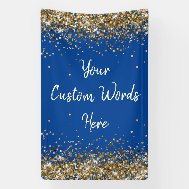 Custom Backdrop Birthday Party Photo Blue and Gold Banner (Vertical)