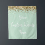 Custom Backdrop Birthday Party Photo Booth Mint Tapestry<br><div class="desc">custom backdrop for photo booth,  hen weekend wedding photobooth sparkly,  sweet 16 quinceanera 40th 50th,  sparkle birthday party personalised 30th,  fifteen 15th sweet sixteen 16th,  twenty-fifth 25th twenty first prop,  mint green gold baby shower,  daughter girl wife twinkle glitter,  granddaughter boy 5th fifth,  anniversary bridal 20th 10th 80th</div>