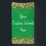 Custom Backdrop Birthday Party Photo Green & Gold Banner<br><div class="desc">sweet 16 quinceanera 40th 50th, personalised 30th 21st 16th 15th, 25th fifteen sixteen twenty-fifth first, custom banner for photo booth, twinkle glitter anniversary hen night, bridal shower decorations wedding prop, unique sparkle birthday party decor, couple engagement them her 1st, 10th white 5th fifth twenty, anniversary kelly green and gold welcome...</div>