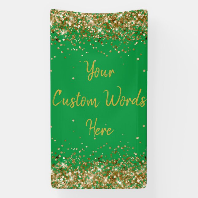 Custom Backdrop Birthday Party Photo Green & Gold Banner (Vertical)