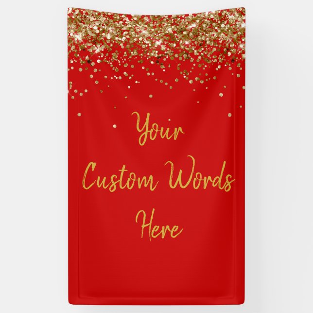 Custom Backdrop Birthday Party Photo Prop Red Gold Banner (Vertical)