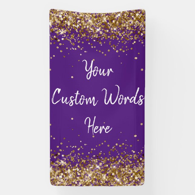 Custom Backdrop Birthday Party Photo Purple & Gold Banner (Vertical)