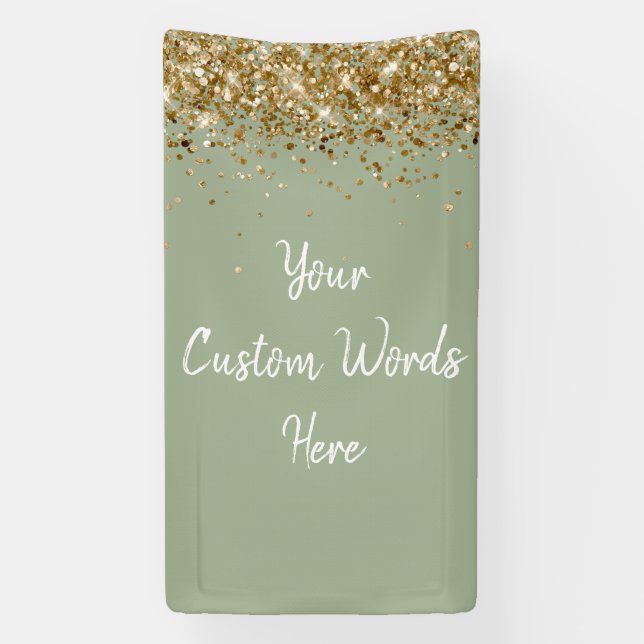 Custom Backdrop Birthday Party Photo Sage and Gold Banner (Vertical)