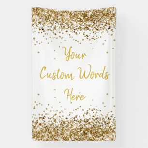 Custom Backdrop Birthday Party Photo White & Gold Banner