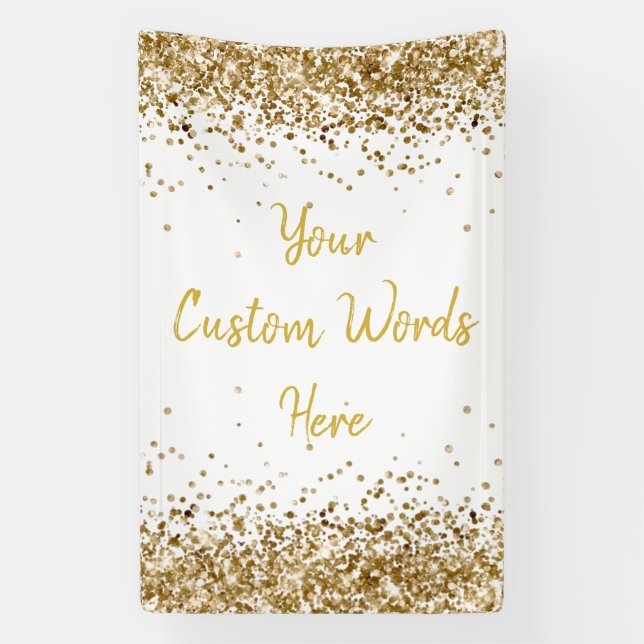 Custom Backdrop Birthday Party Photo White & Gold Banner (Vertical)