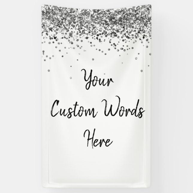 Custom Backdrop Birthday Party Photo White Silver Banner (Vertical)