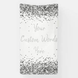 Custom Backdrop Birthday Party Photo White Silver Banner