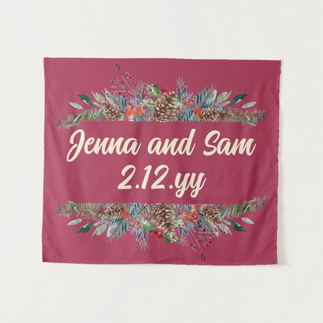 Custom Backdrop Burgundy Winter Wedding Photobooth Tapestry (Front (Horizontal))