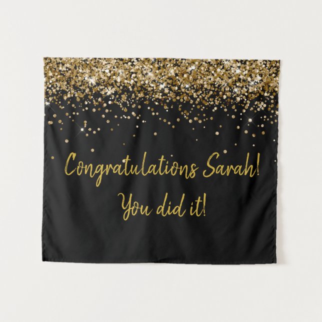 Custom Backdrop Graduation Party Photo Booth Gold Tapestry (Front (Horizontal))