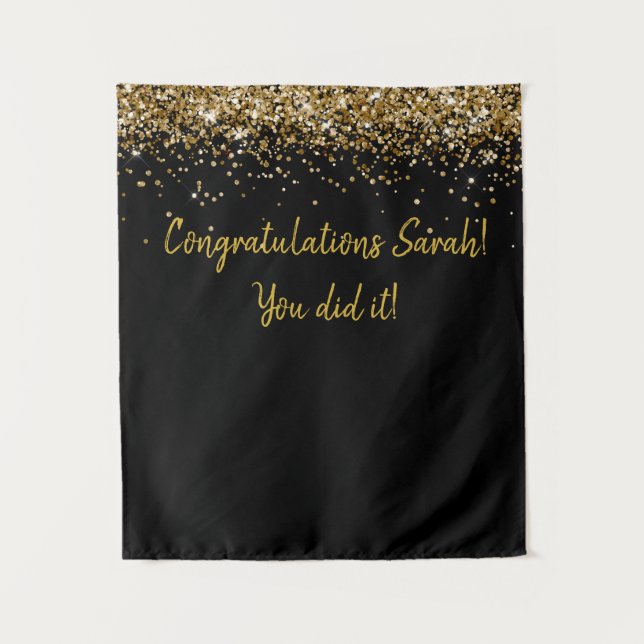 Custom Backdrop Graduation Party Photo Booth Gold Tapestry (Front)