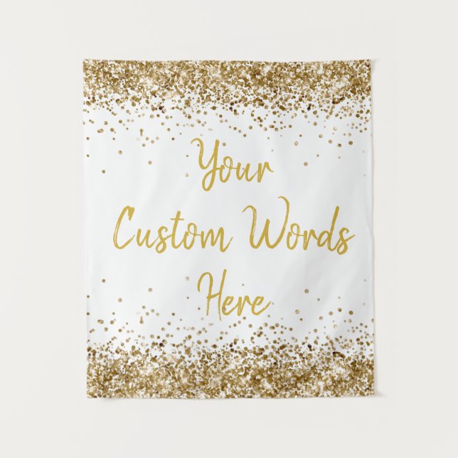 Custom Backdrop Personalised Photobooth White Gold Tapestry (Front)