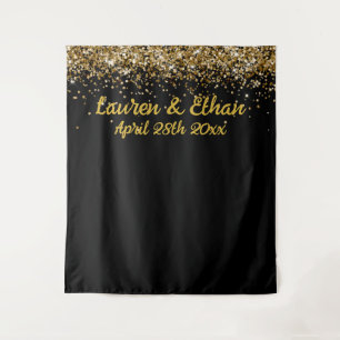 Custom Backdrop Wedding Photo Booth Black and Gold Tapestry