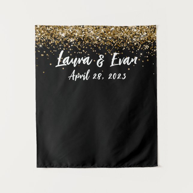 Custom Backdrop Wedding Photo Booth Black and Gold Tapestry (Front)