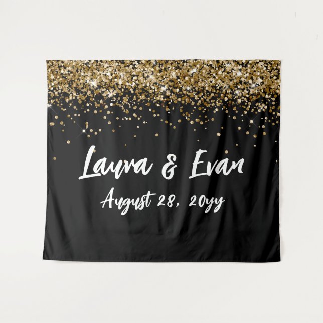 Custom Backdrop Wedding Photo Booth Black and Gold Tapestry (Front (Horizontal))