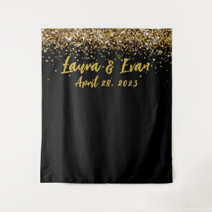 Custom Backdrop Wedding Photo Booth Black and Gold Tapestry
