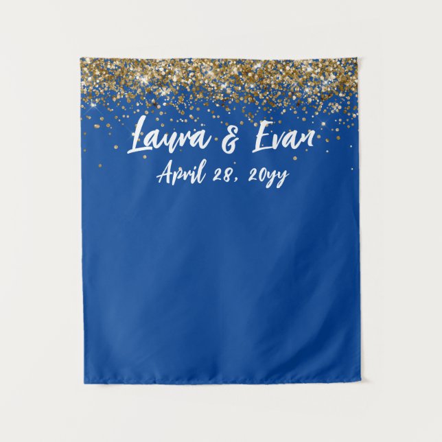 Custom Backdrop Wedding Photo Booth Blue and Gold Tapestry (Front)