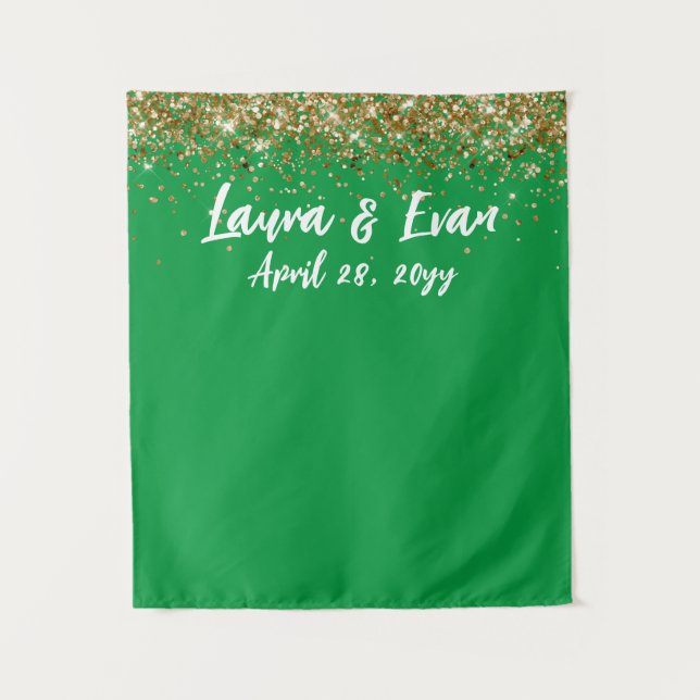 Custom Backdrop Wedding Photo Booth Green and Gold Tapestry (Front)