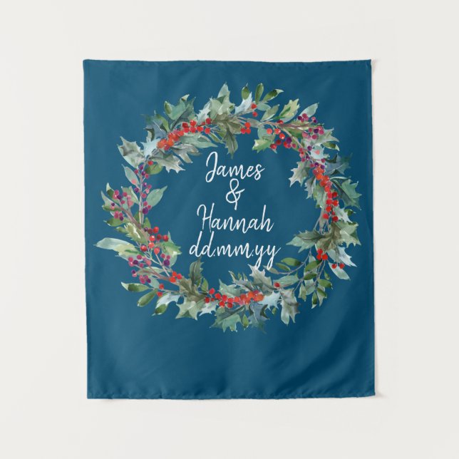Custom Backdrop Wedding Photo Booth Navy Winter Tapestry (Front)