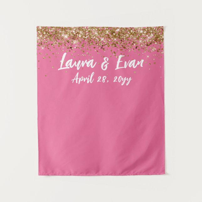 Custom Backdrop Wedding Photo Booth Pink Gold Prop Tapestry (Front)