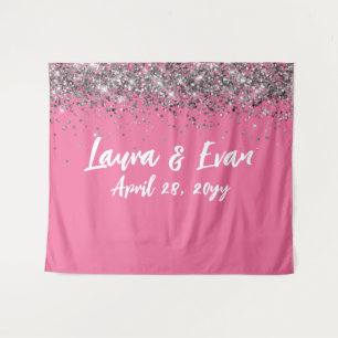 Custom Backdrop Wedding Photo Booth Pink & Silver Tapestry