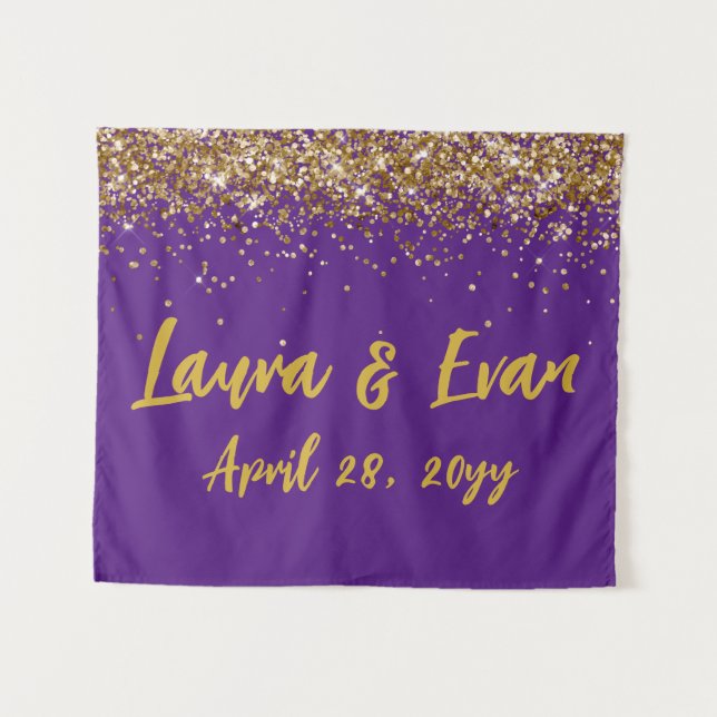 Custom Backdrop Wedding Photo Booth Purple & Gold Tapestry (Front (Horizontal))