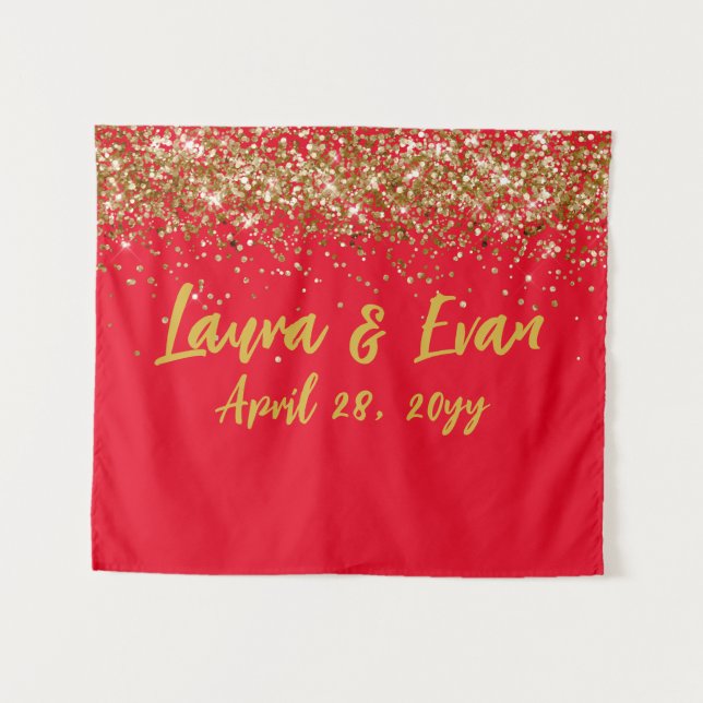 Custom Backdrop Wedding Photo Booth Red and Gold Tapestry (Front (Horizontal))