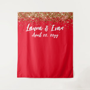 Custom Backdrop Wedding Photo Booth Red Gold White Tapestry