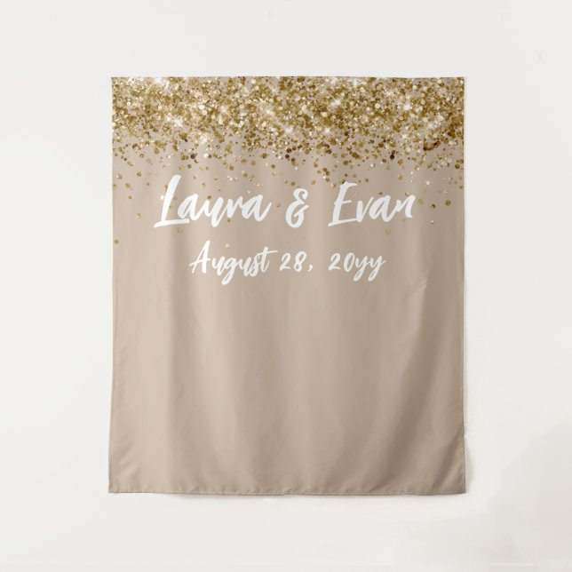 Custom Backdrop Wedding Photo Booth Sand Tan Gold Tapestry (Front)