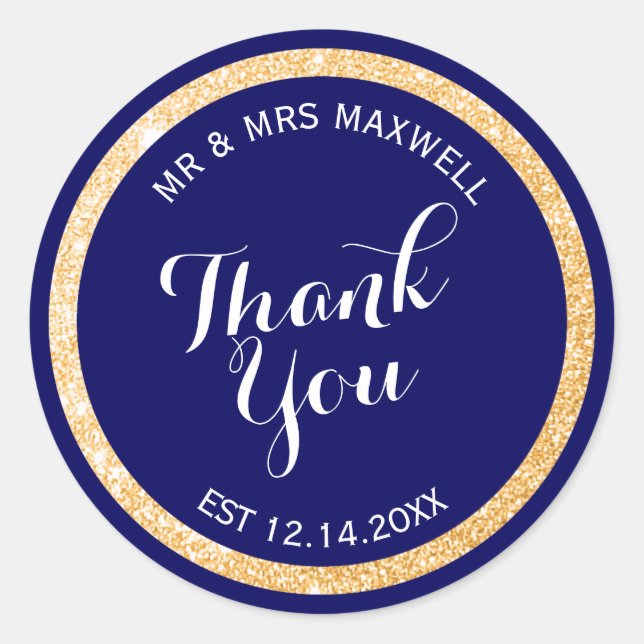 Custom Background Colour and Gold Glitter Thank Yo Classic Round Sticker (Front)