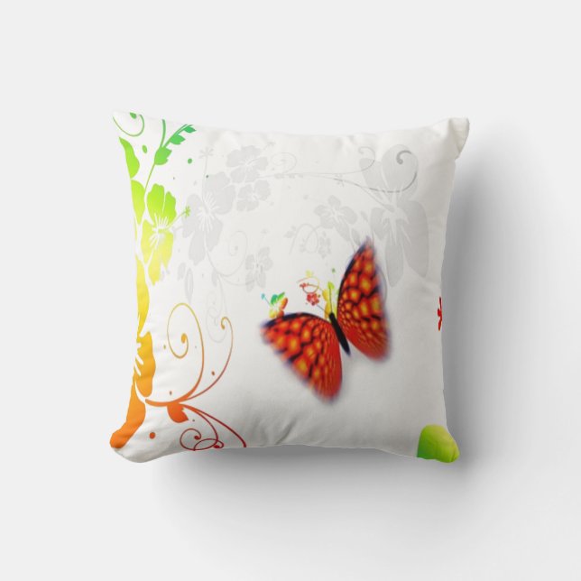 custom background colour floral butterfly pillow (Front)