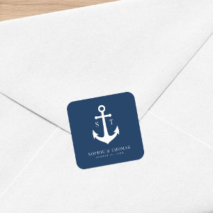 Custom Background Colour Monogram Anchor Wedding Square Sticker