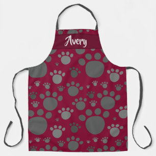 Custom Background Colour w/ Grey Monochrome Paws Apron