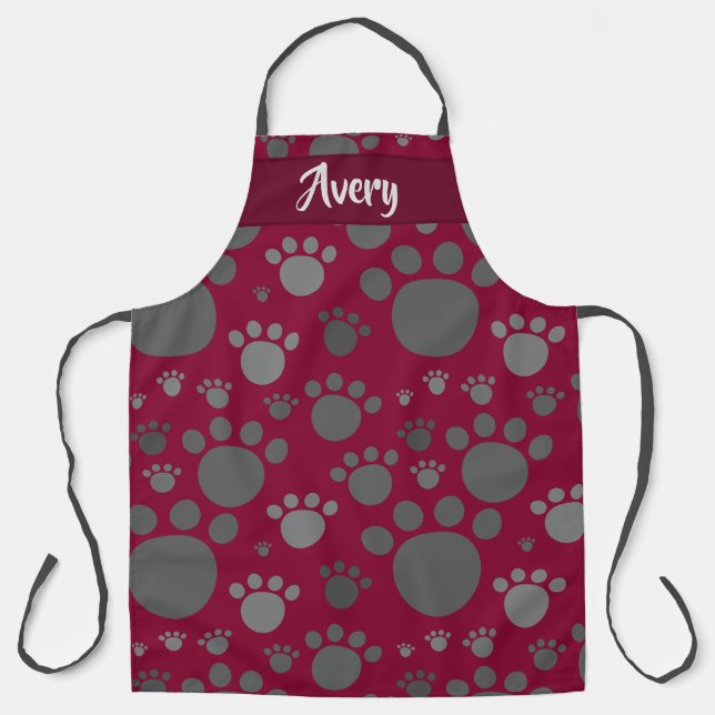 Custom Background Colour w/ Grey Monochrome Paws Apron (Front)
