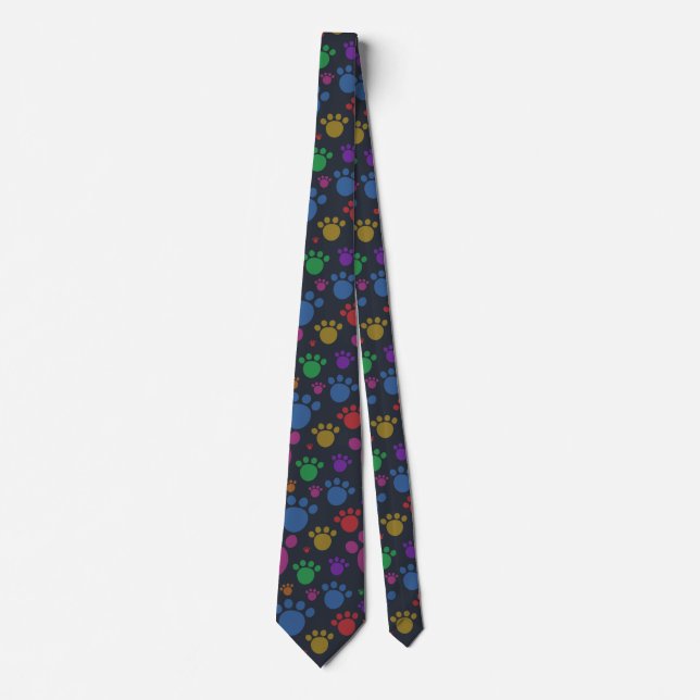 Custom Background Colour w/ Rainbow Colourful Paws Tie (Front)