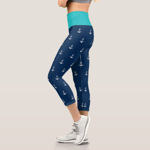 Custom Background Colours Nautical White Anchor Capri Leggings