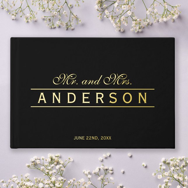 Custom Background Elegant Lines Mr & Mrs Wedding Guest Book (Creator Uploaded)