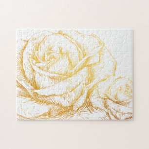 Custom Background Vintage Roses Floral Faux Gold Jigsaw Puzzle