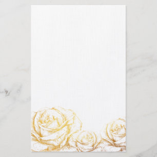 Custom Background Vintage Roses Floral Faux Gold Stationery