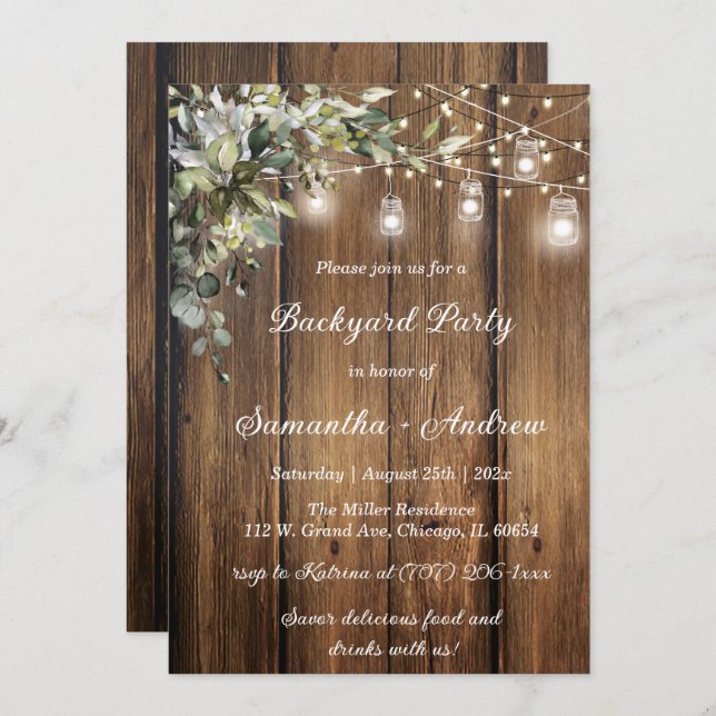 Custom Backyard Party with Rustic Theme Invitation (Front/Back)