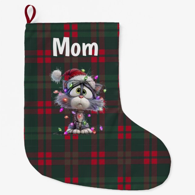 Custom Bad Kitten Christmas  Large Christmas Stocking (Front)