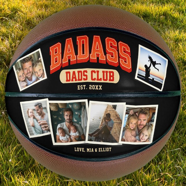 Custom Badass Dad Club Retro Cool Photo Collage Basketball (Creator Uploaded)
