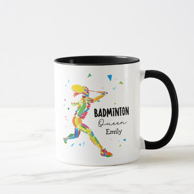 Custom Badminton Queen Colourful Abstract Athlete Mug (Right)