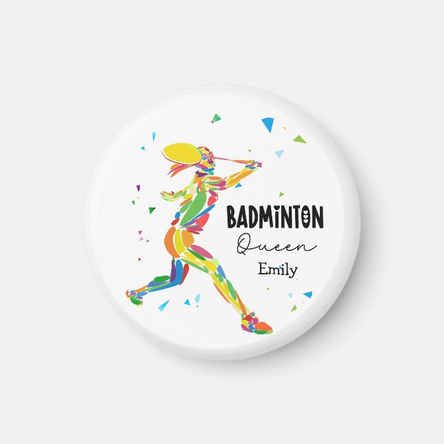 Custom Badminton Queen Colourful Abstract Player Magnet (Front)